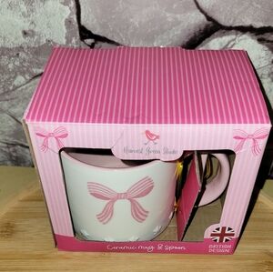 Pink Ceramic Bow Mug & Spoon Set